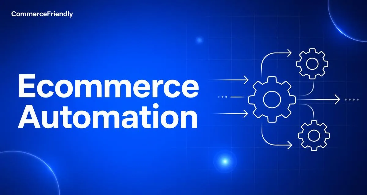 Ecommerce automation diagram showing order, inventory, tax and marketing workflows running automatically
