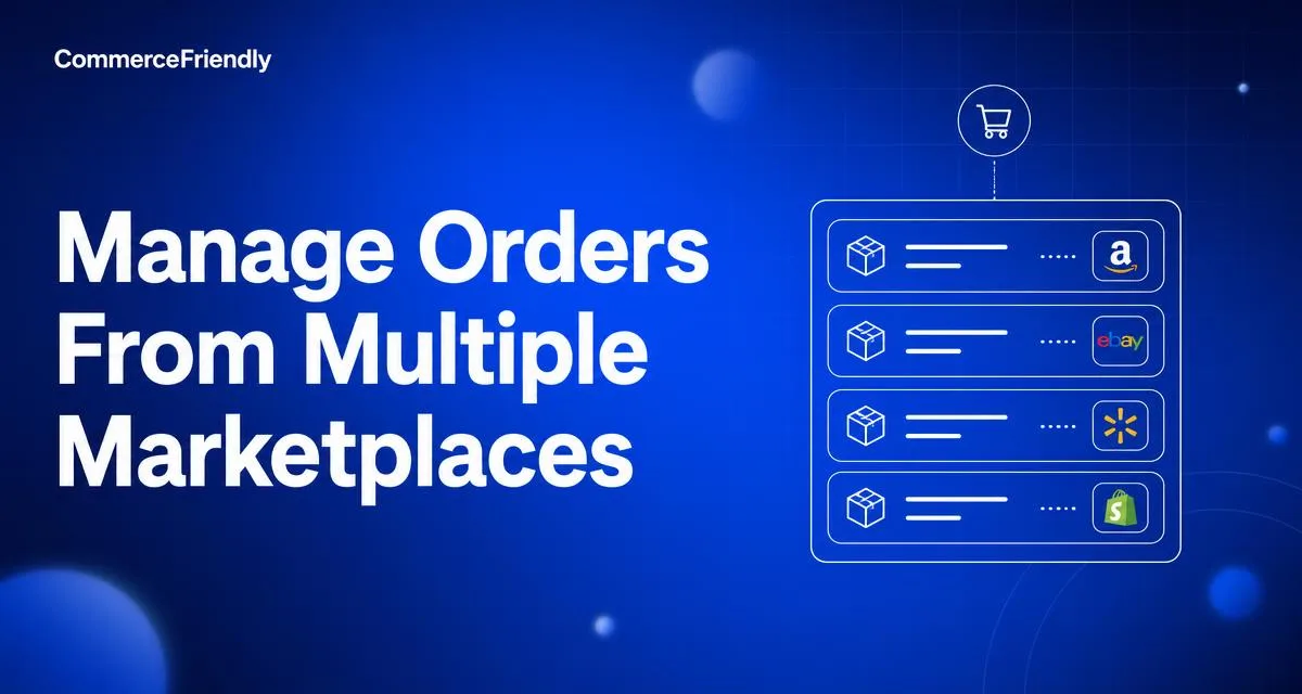 Unified order management queue combining orders from multiple marketplaces with tracking and returns